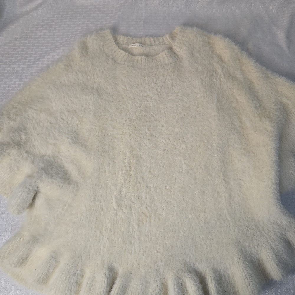 Elegant Ellison+Young Cream Sweater, Super Soft, Slight Ruffle Edges